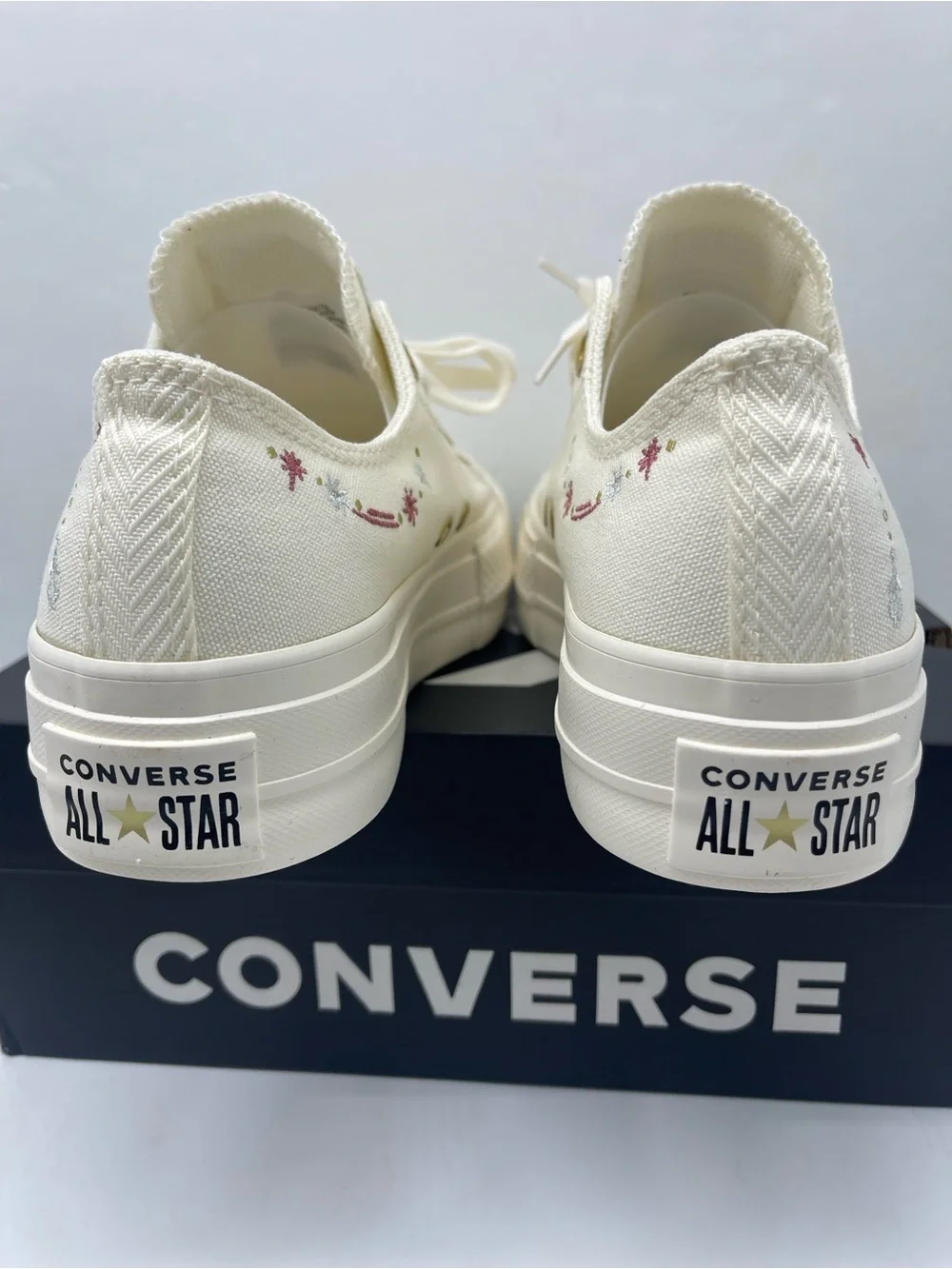 Converse STAC LIFT OX Platform Low Top Sneakers in Cream with Embroidered EGRET